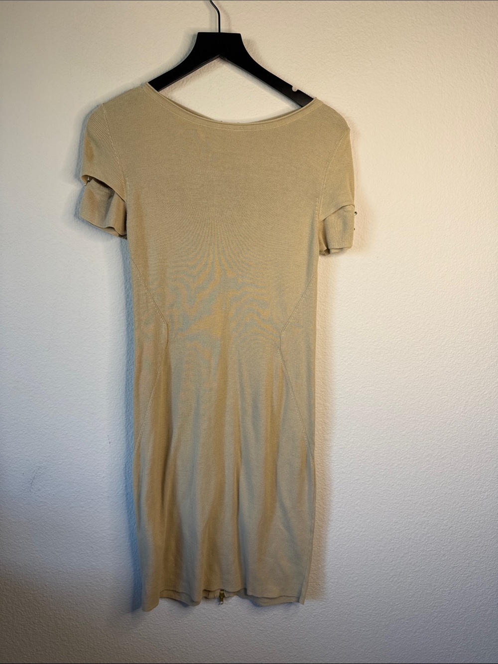 Stefanel Cream Midi Knit Dress with Button Sleeves